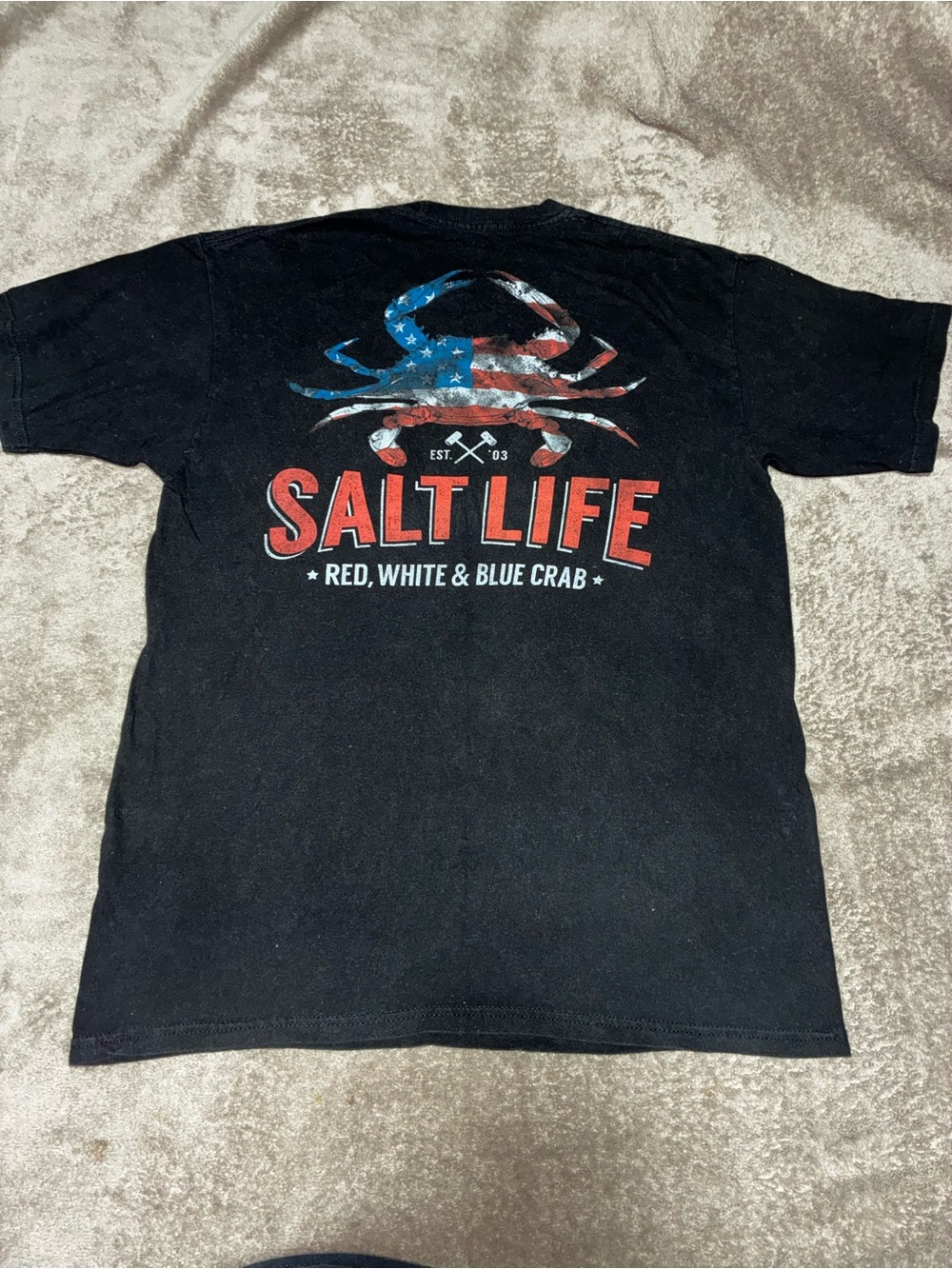 Salt Life Black Tee with Red, White & Blue Crab Graphic